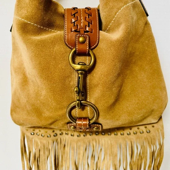 Coach Women s Rare Vintage Fringe Beige Suede Bag W Brass Findings #10401 - Picture 2 of 16